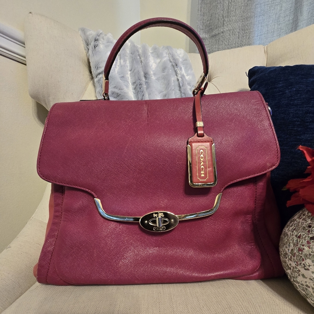 COACH MADISON SADIE FLAP SATCHEL IN SPECTATOR SAFFIANO LEATHER. NO STRAP